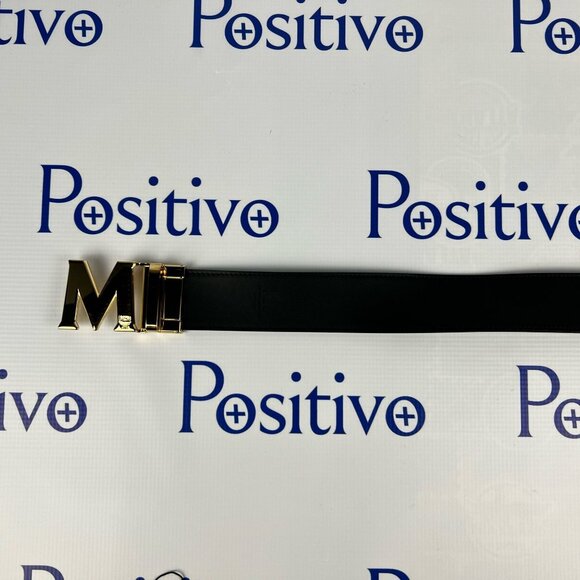 MCM Mens Claus Gold M Buckle Black Leather Reversible Belt Customizable - Picture 6 of 7